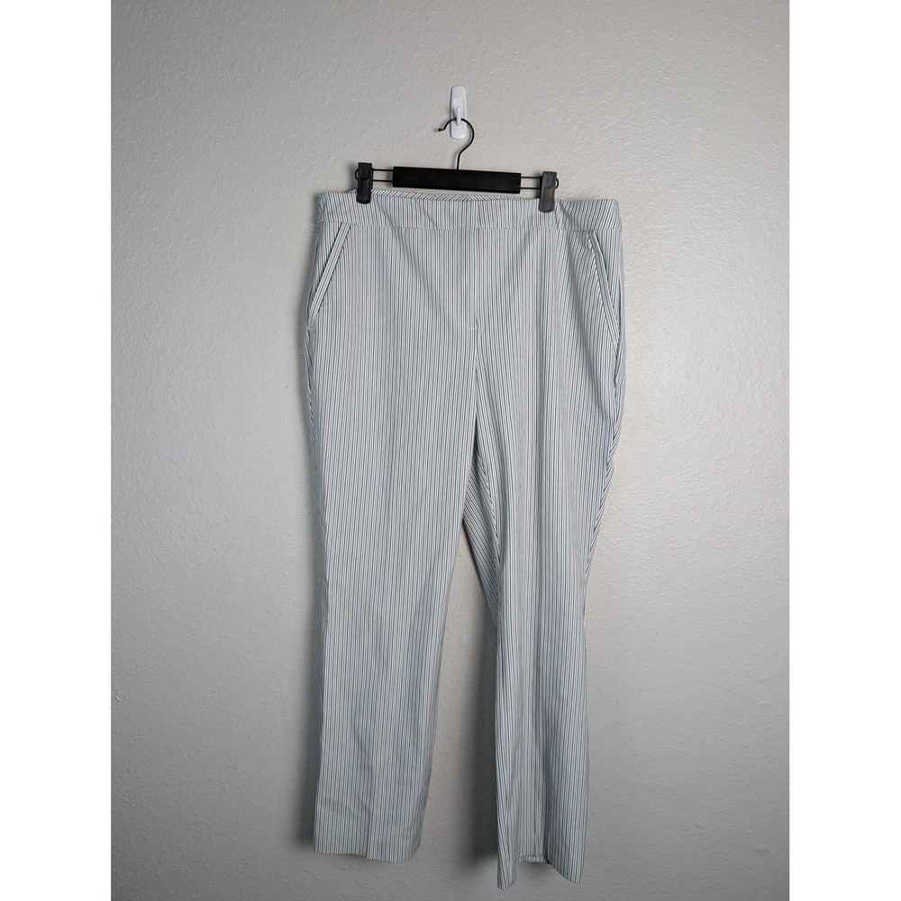Chico's Pants‎ Women 2.5 12 White Navy Pinstripe Slim Dress Pants Twill Business